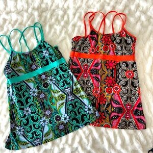 Prana Colorful Floral Tank Tops - Teal and Red
